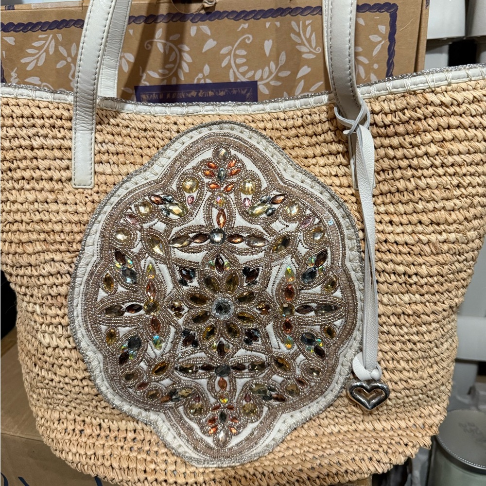 Brighton Heritage Embellished Tan Woven Tote Bag